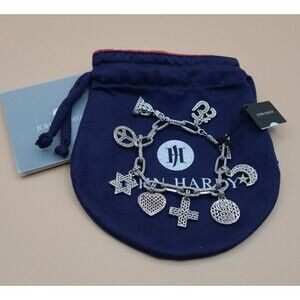 JOHN HARDY Silver Carved Faith Charm Link Bracelet M RARE NWT